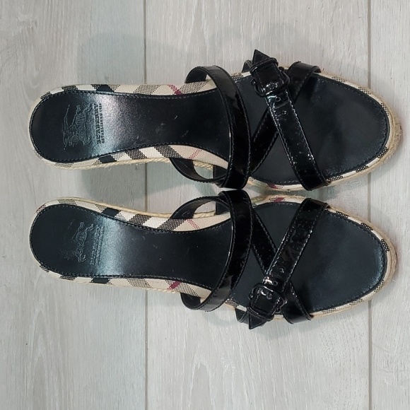 Burberry Womens Leather Logo Print Espadrille Wedge Sandals Shoes sz EU 40/10 - Picture 3 of 13